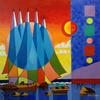 RAOUL GILLES - Seascape with blue sailboat